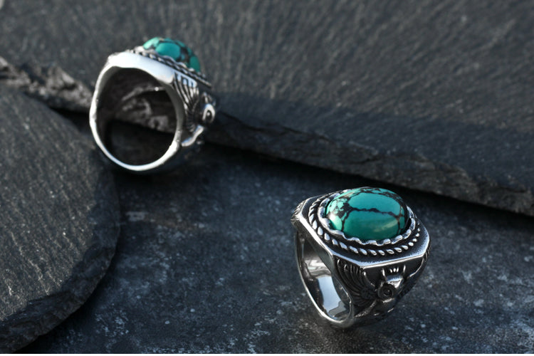 Vintage Turquoise Owl Ring for Men - Symbol of Wisdom & Style