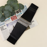 Sleek Women's Black Wide Elastic Belt with Retro Carved Design for a Chic Waist Accent