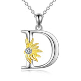 Sterling Silver Initial Alphabet Sunflower D Letter Script Name Pendant Necklace