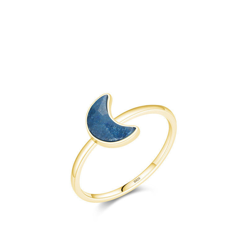 S925 Silver Moon Blue Crystal Ring