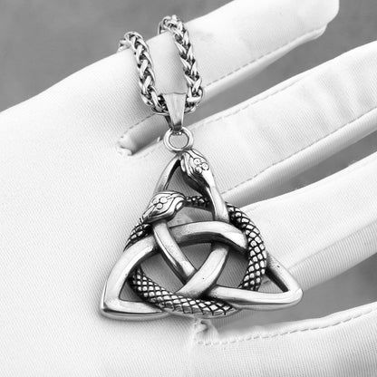 S925 Sterling Silver Interwoven Snakes Triquetra Celtic Trinity Knot Pendant Necklace