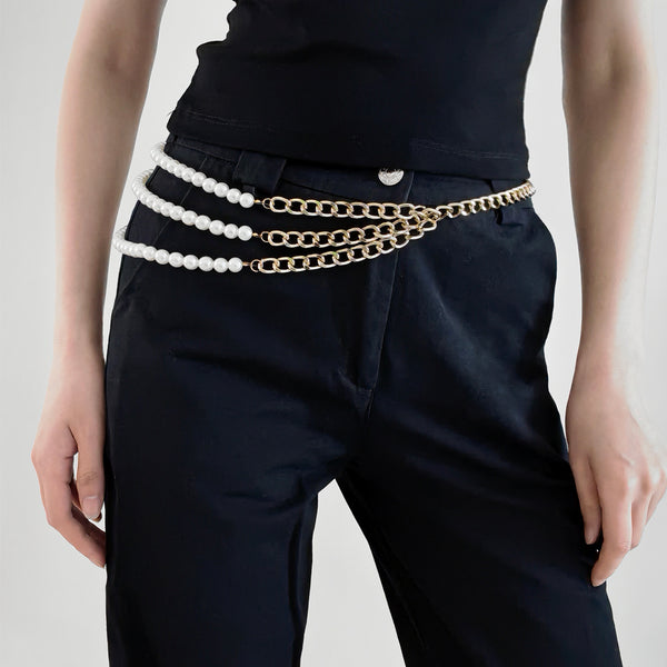 Three-Layer Pearl Waist Chain Belt | Fashion Accessory