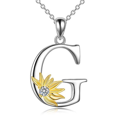 Sterling Silver Initial Alphabet Sunflower G Letter Script Name Pendant Necklace