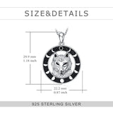 Wolf Pendant Necklace 925 Sterling Silver Moon Phase
