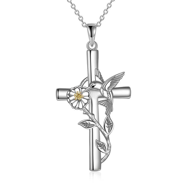 Hummingbird Cross Necklace Gifts for Women Sterling Silver