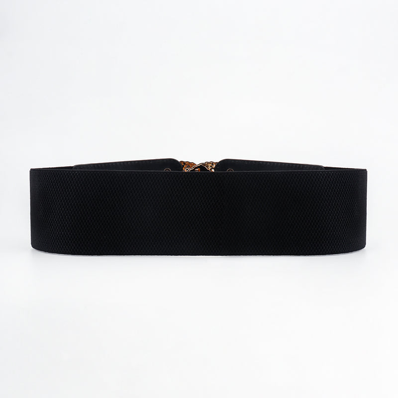 Chic Black Double Ring Elastic Belt with Golden Metal Buckle – Effortless Style for Your Waist