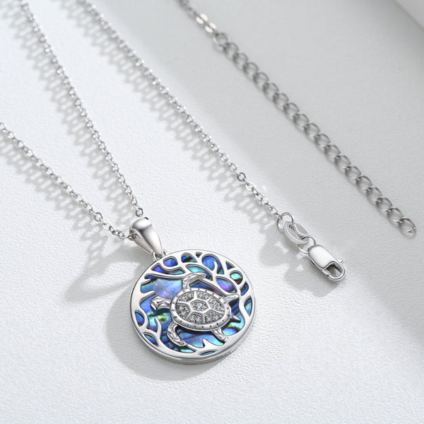 925 Sterling Silver Abalone Shell Turtle Pendant Necklace for Women and Ocean Enthusiasts