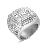Iced Out Hip Hop King Ring for Men - Gold Stainless Steel Square Letter Design