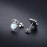 Small Cute Owl Opal Stud Earrings - Sterling Silver