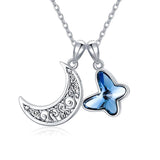 Blue Butterfly Crescent Moon Urn Necklace for Ashes