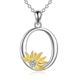 Sterling Silver Initial Alphabet Sunflower O Letter Script Name Pendant Necklace