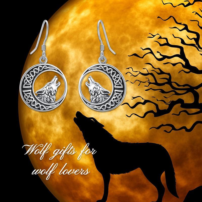 Celtic Moon Wolf Dangle Drop Earrings
