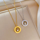 Stainless Steel Circle Roman Numerals Pendant Necklace - Timeless Elegance