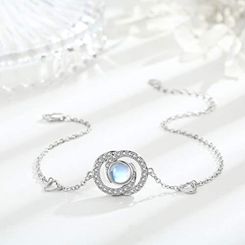Sterling Silver Moonstone Infinity Symbol Heart Link Bracelet for Birthday Christmas