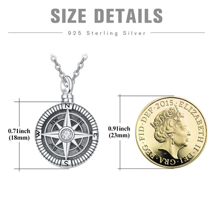 925 Sterling Sliver Compass Urn Necklace for Ashes Keepsake Jewelry