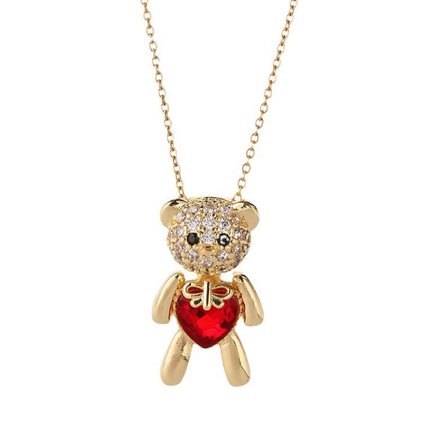 Classic Cute Bear Necklace: Red Heart Pendant for Lasting Love