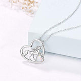 S925 Sterling Silver Opal Heart Unicorn Necklace  Necklace
