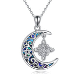Witches Knot Necklace Sterling Silver Celtic Crescent Knot Pendant Necklace Abalone Shellfish Pagan Jewelry