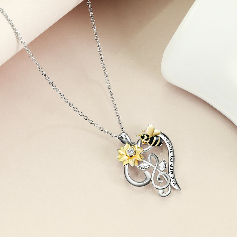 Bee Necklace Sterling Silver Sunflower Necklace You Are My Sunshine Sunflower Flower Pendant Jewelry for Women