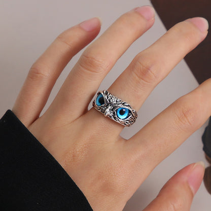 Retro Blue Eyes Owl  Ring