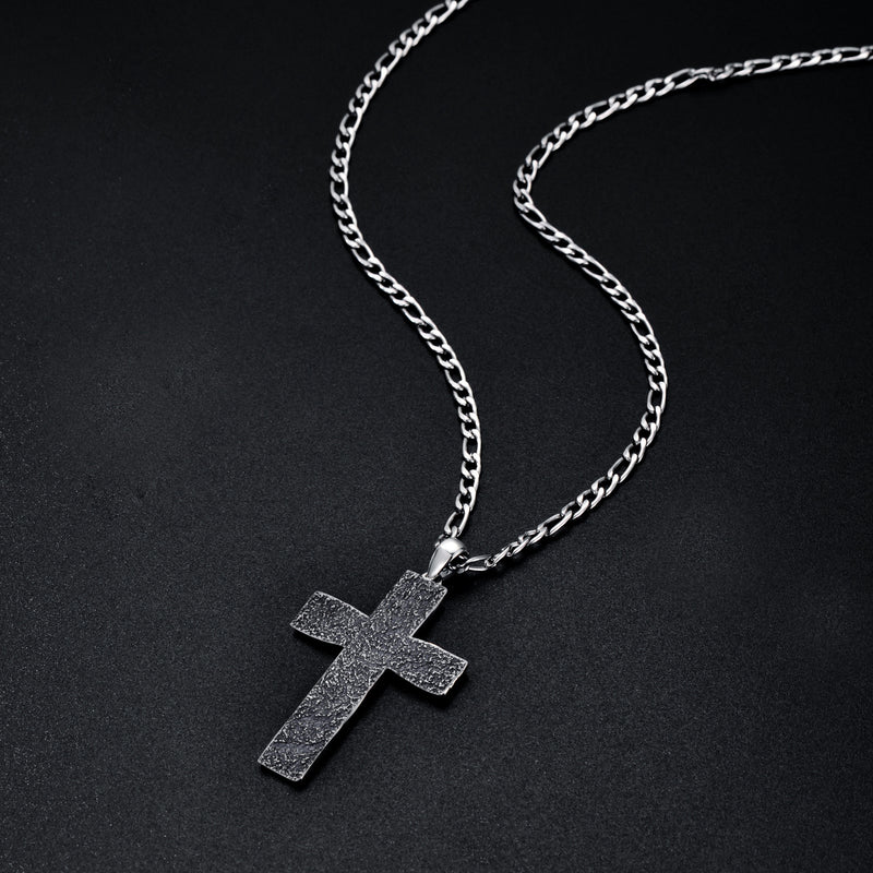 Oxidized Cross Pendant with Stainless Steel Figaro Chain