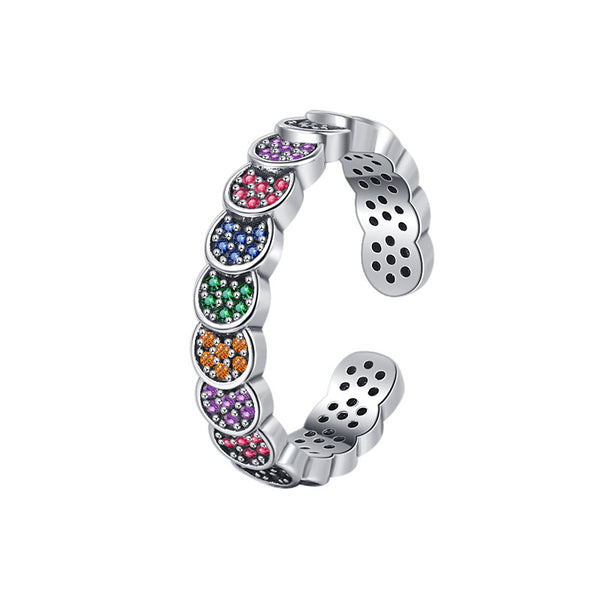 925 Sterling Silver Color Diamond Index Finger Ring Women's Retro Scale Design
