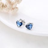 Sterling Silver Blue Crystal Tiny Small Heart Studs Earrings for Sensitive Ears