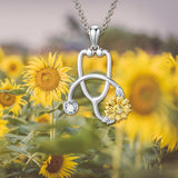 925 Sterling Silver Sunflower Stethoscope Medical Doctor Nurse Student Graduation Pendant Necklace