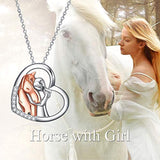 925 Sterling Silver Horse Girls Embrace Horse Pendant Necklace Jewelry