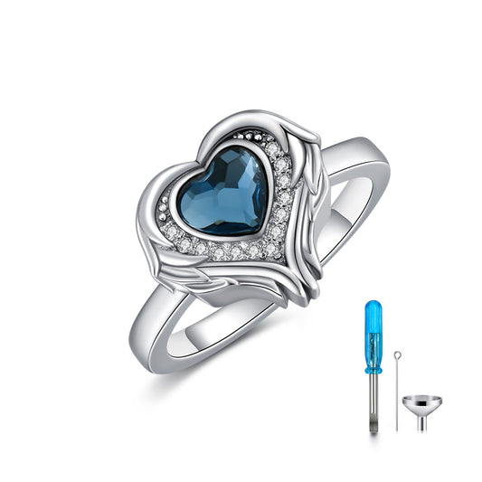 Angel Wing Heart Cremation Urn Ring for Ashes 