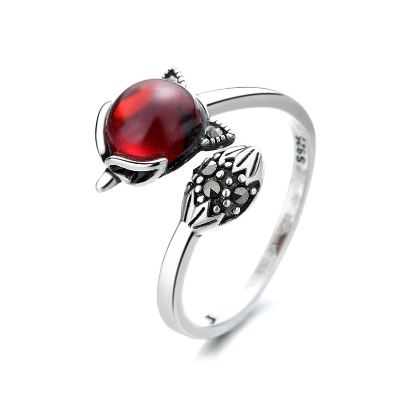 Sweet Little Fox Ring with Red Garnet Stone