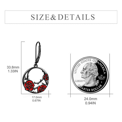 Sterling Silver Red Rose Flower Leverback Earrings Jewelry for Women