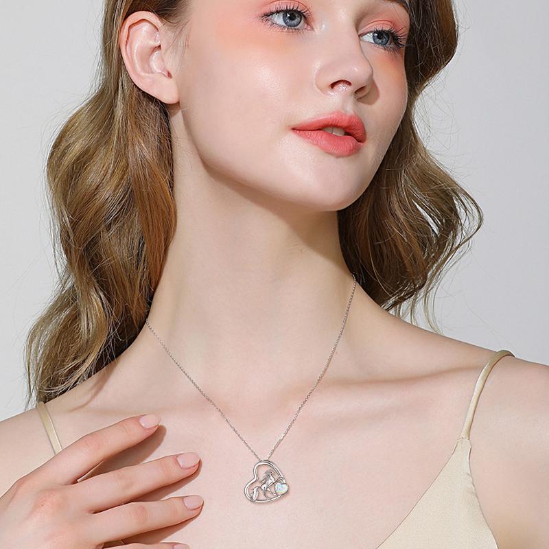 S925 Sterling Silver Opal Heart Unicorn Necklace  Necklace