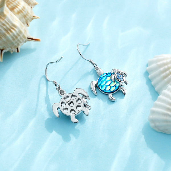 Turtle Earrings Sterling Silver Mom and Baby Dangle Mother and Daughter Tortoise