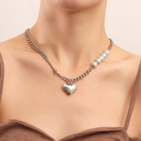 Punk Stainless Steel Heart Pendant Necklace for Women