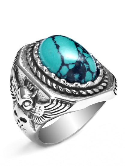 Vintage Turquoise Owl Ring for Men - Symbol of Wisdom & Style