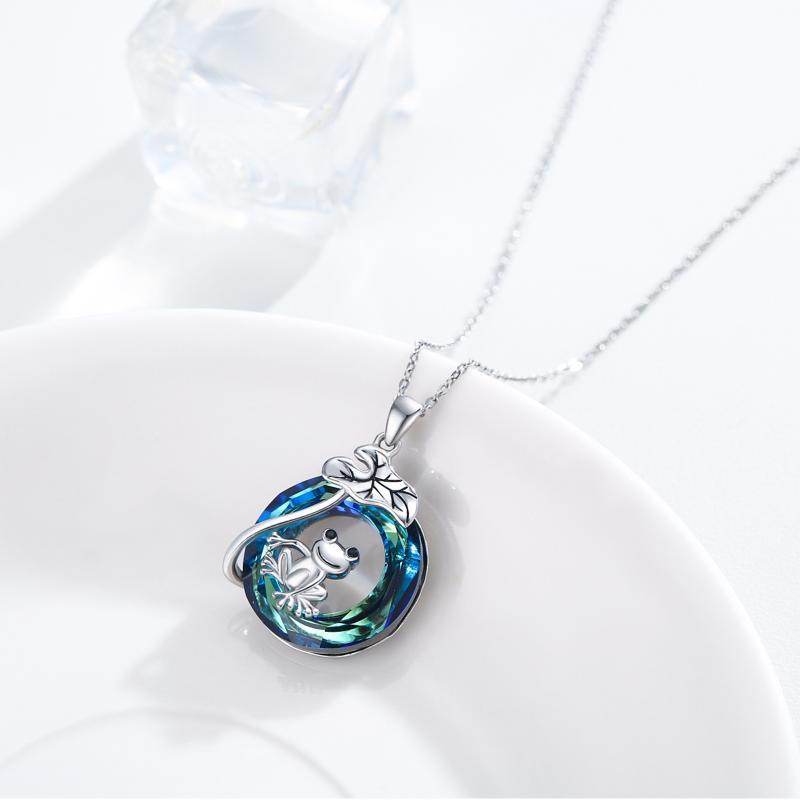 Frog Lotus Leaf Necklace with Crystal Pendant