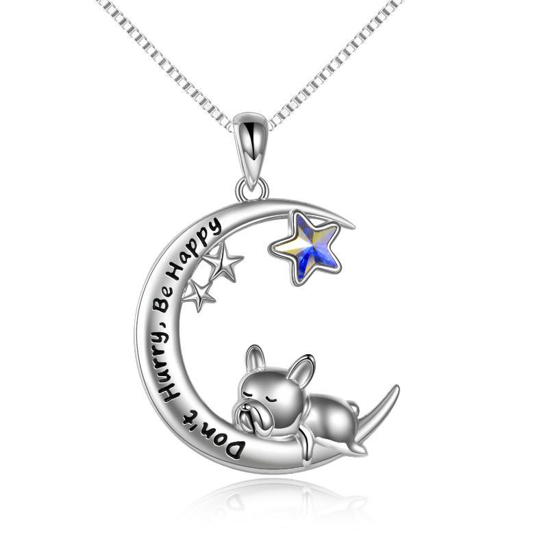 Sterling Silver French Bulldog Moon Pendant Necklace Jewellery Gifts for Women Girls