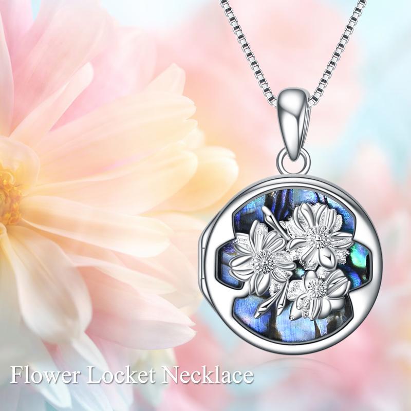 Personalized Flower Photo Locket Necklace - Sterling Silver 
