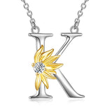 Sterling Silver Initial Alphabet Sunflower K Letter Script Name Pendant Necklace