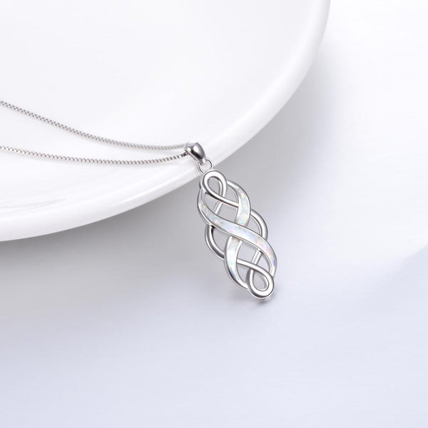 Sterling Silver Irish Celtic Knot Opal Pendant Necklace Infinity Love Necklace Gift