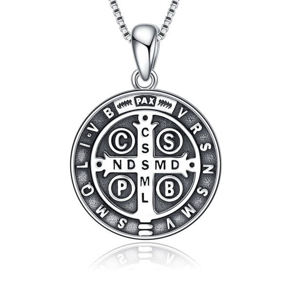 Medals St Benedict Necklace for Women Sterling Silver