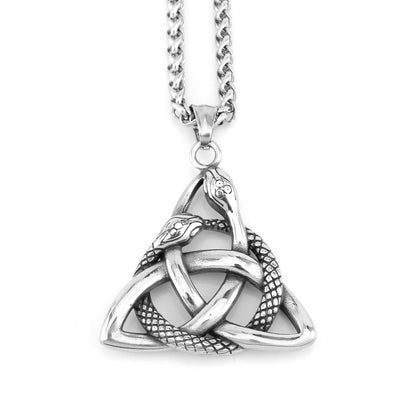 S925 Sterling Silver Interwoven Snakes Triquetra Celtic Trinity Knot Pendant Necklace