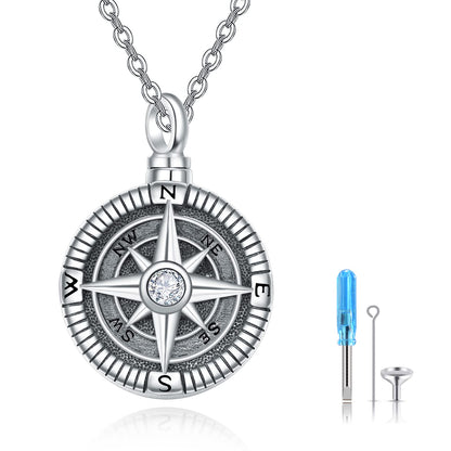 925 Sterling Sliver Compass Urn Necklace for Ashes Keepsake Jewelry