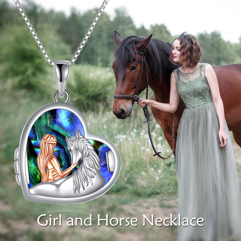 Horse and Girl Sterling Silver Photo Locket Necklace