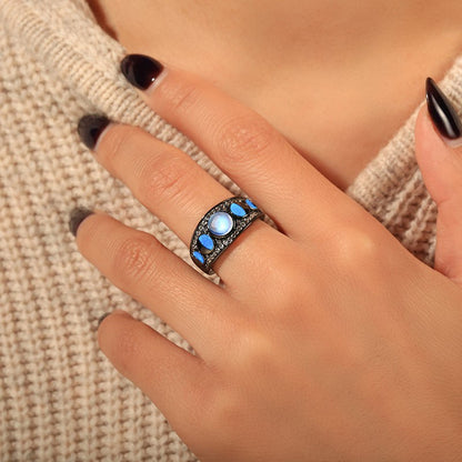 Fashion Moonstone Zircon Gems Black Band Ring - Elevate Your Style