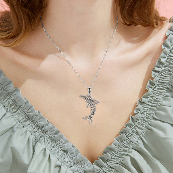 Celtic Knot Dolphin Pendant Necklace