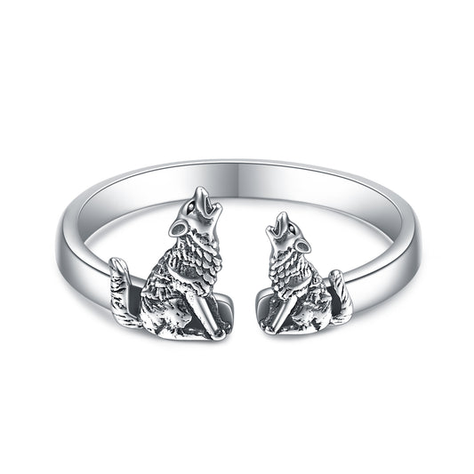 Mother and Child Wolf Sterling Silver Adjustable Rings