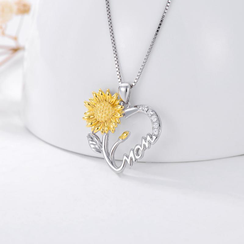 Necklace for Mom 925 Sterling Silver Sunflower Heart I Love You Mother Pendant Jewelry Mother's Day Birthday Gift