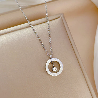 Stainless Steel Circle Roman Numerals Pendant Necklace - Timeless Elegance